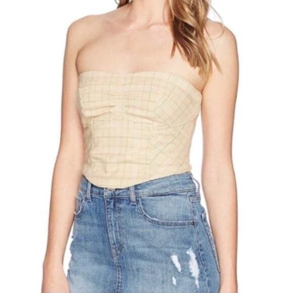 Free People Out West Plaid Strapless Corset Top - Picture 1 of 7